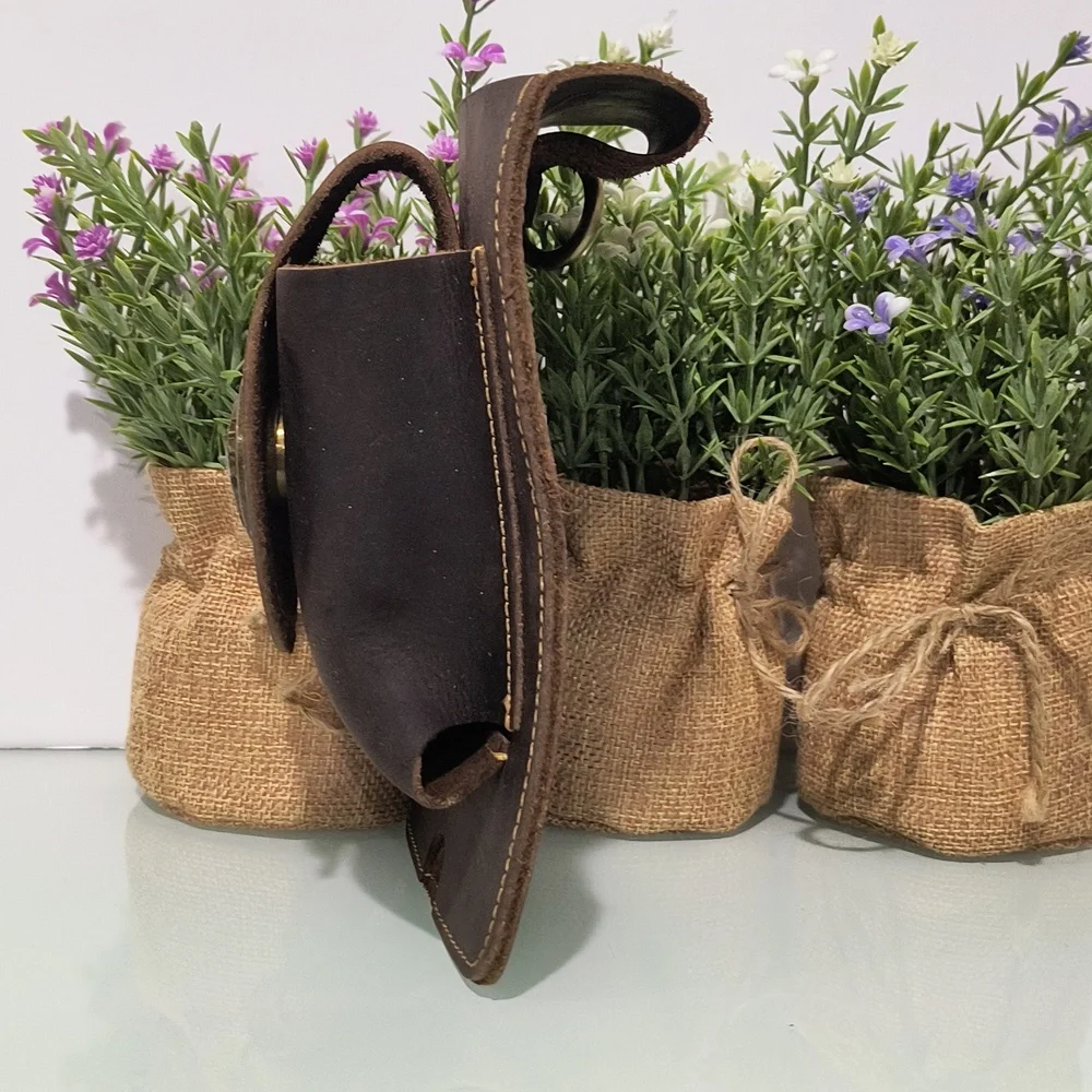 Fashion genuine leather cowhide men's West hanging bag phone pouch for hiking